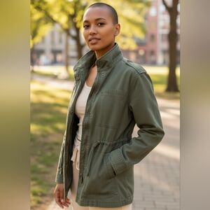 Old Navy Utility Field Jacket Army Green Military Coat Classic Worn In Look